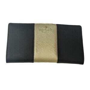 Kate Spade Black & Gold Skinny Slim Leather Women's Designer Wallet